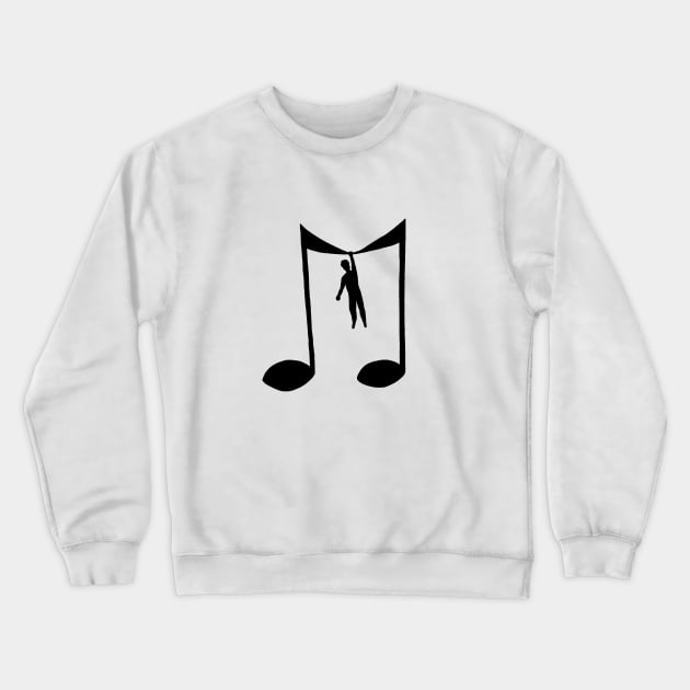 Man hanging on a musical note Crewneck Sweatshirt by DarkoRikalo86